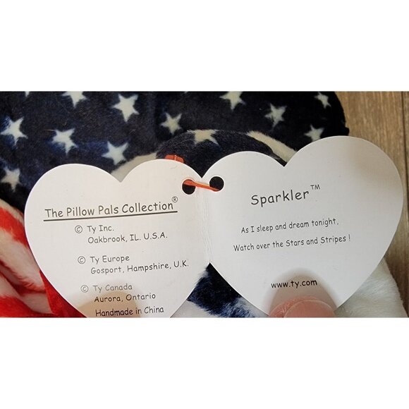 Vintage 1999 Ty Pillow Pal Sparkler Patriotic Bear Plush Stuffed Animal Toy - Picture 9 of 10